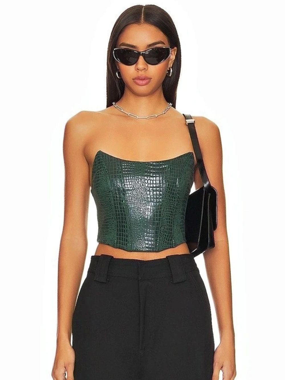 superdown Tawny Faux Suede Top Crop Top Green & Black Small